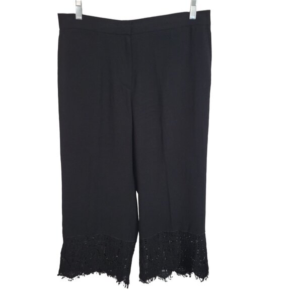 Ann Taylor Pants - Ann Taylor Sz LP L Petite Pants Cropped Stretch Waist Zip Lace Fringe Hem Black